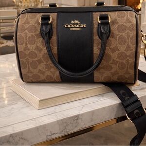 Coach’s Signature Canvas Satchel - Black and Tan Leather Bag